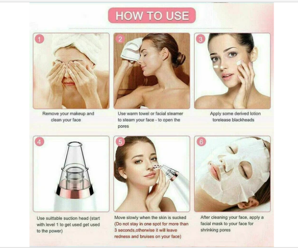 6 in 1 Electric Blackhead Remover Facial Skin Pore Cleaner Vacuum Acne Cleanser
