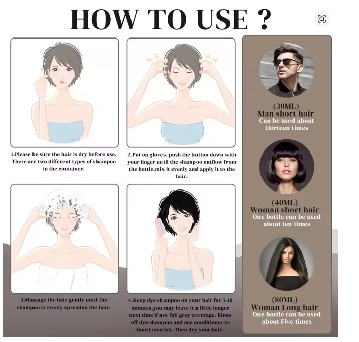 Instant Hair Colour Shampoo 3 In 1 For Hair Coverage 500ml