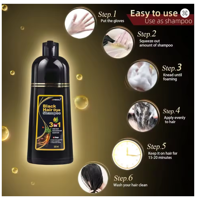 Instant Hair Colour Shampoo 3 In 1 For Hair Coverage 500ml