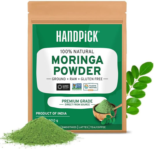 HANDPICK Moringa Powder (397g/14oz) Moringa Oleifera Leaf Powder - Gluten Free, Non-GMO | Perfect for Smoothies, Drinks, Tea & Recipes | Packed in Resealable Zip Lock Pouch