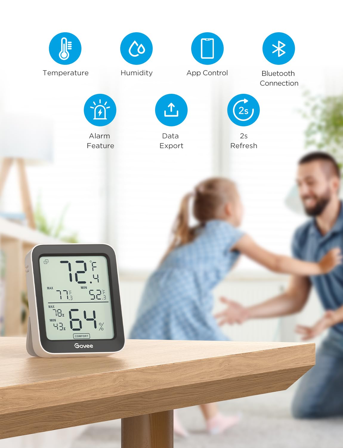 Govee Digital Hygrometer Indoor Thermometer Room H5075, Bluetooth Temperature Humidity Meter with 164ft Remote App Control, Notification Alerts, 2 Years Data Storage Export for Bedroom, Wine Cellar