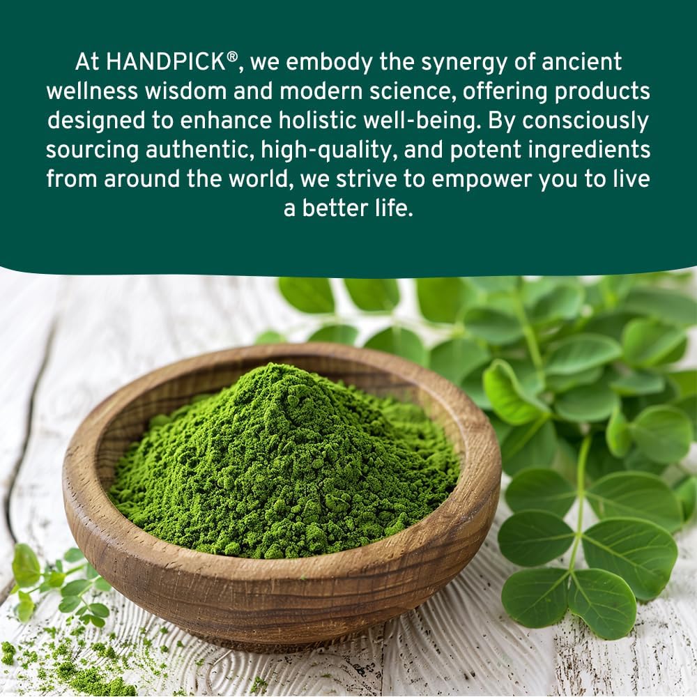 HANDPICK Moringa Powder (397g/14oz) Moringa Oleifera Leaf Powder - Gluten Free, Non-GMO | Perfect for Smoothies, Drinks, Tea & Recipes | Packed in Resealable Zip Lock Pouch