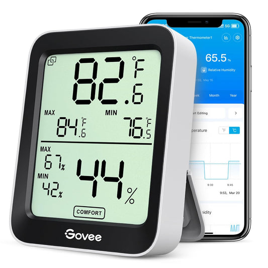 Govee Digital Hygrometer Indoor Thermometer Room H5075, Bluetooth Temperature Humidity Meter with 164ft Remote App Control, Notification Alerts, 2 Years Data Storage Export for Bedroom, Wine Cellar