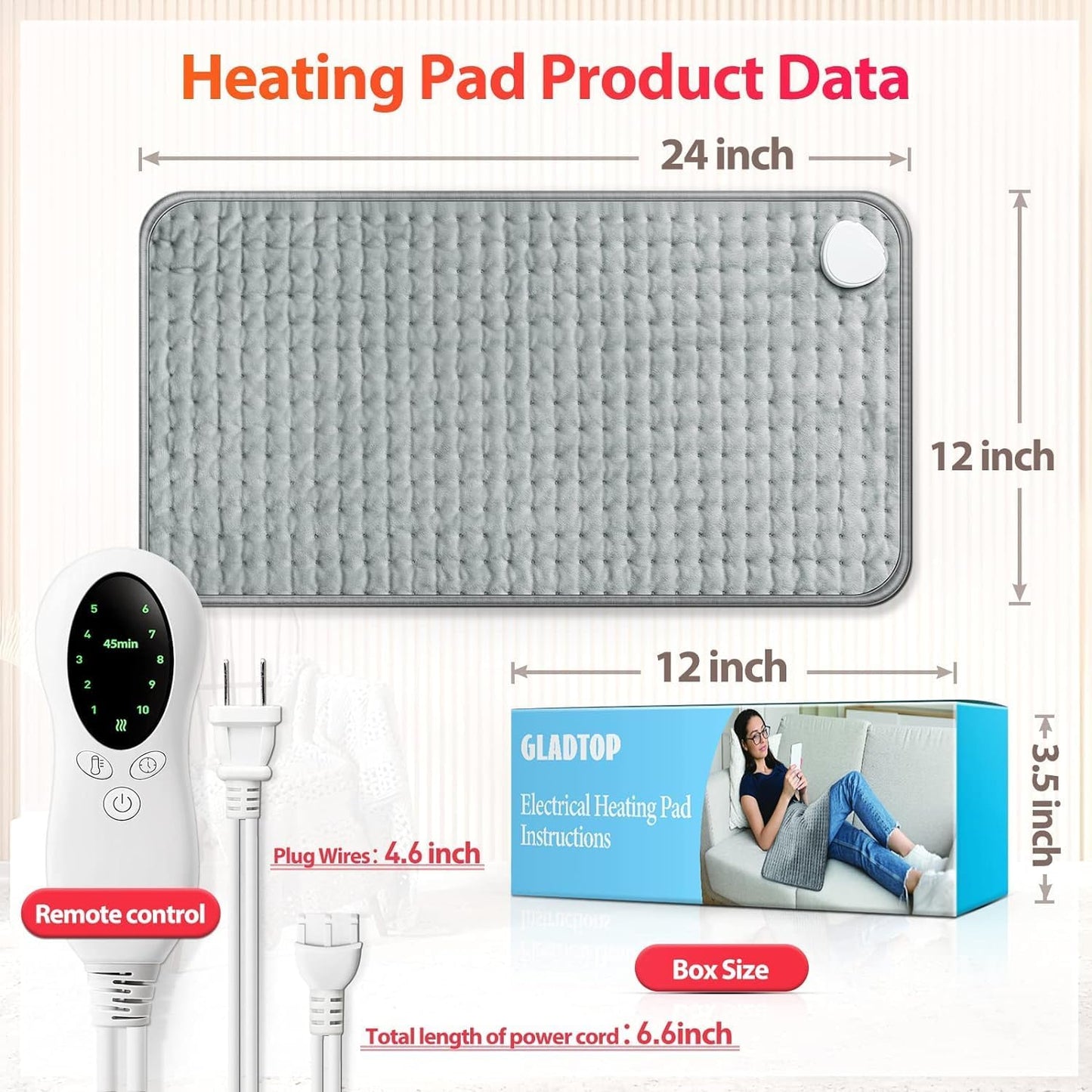Heating Pad for Back Electric Heating Pad for Cramps Back Pain Relief with Auto Shut Off 10 Heat Settings Heat Pad Gifts for Women 30 * 60cm
