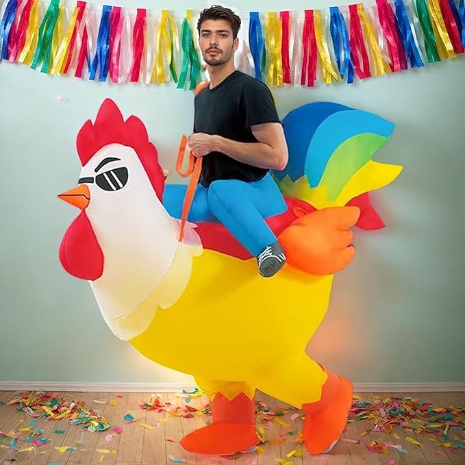 Inflatable Costume, Adult Costume, Ride-On Chicken Funny Costume, Halloween And Christmas For Men, Women And Kids, Rooster (yellow, Adult)